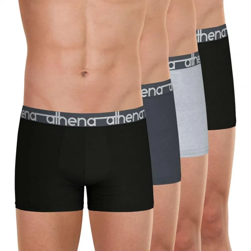 ATHENA 4 Boxers Homme Coton EASY JEAN Noir Anthracite Gris Noir