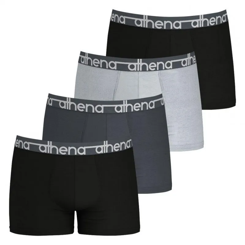 ATHENA 4 Boxers Homme Coton EASY JEAN Noir Anthracite Gris Noir