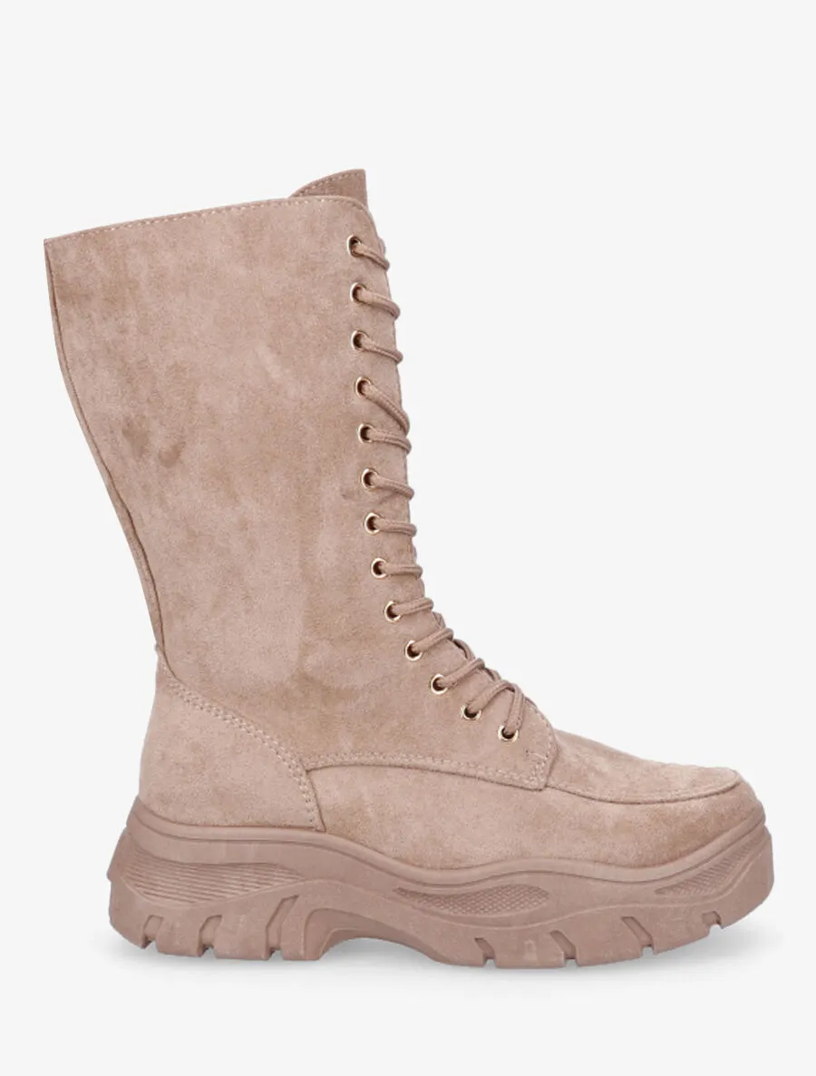Boots montantes lacées en suédine