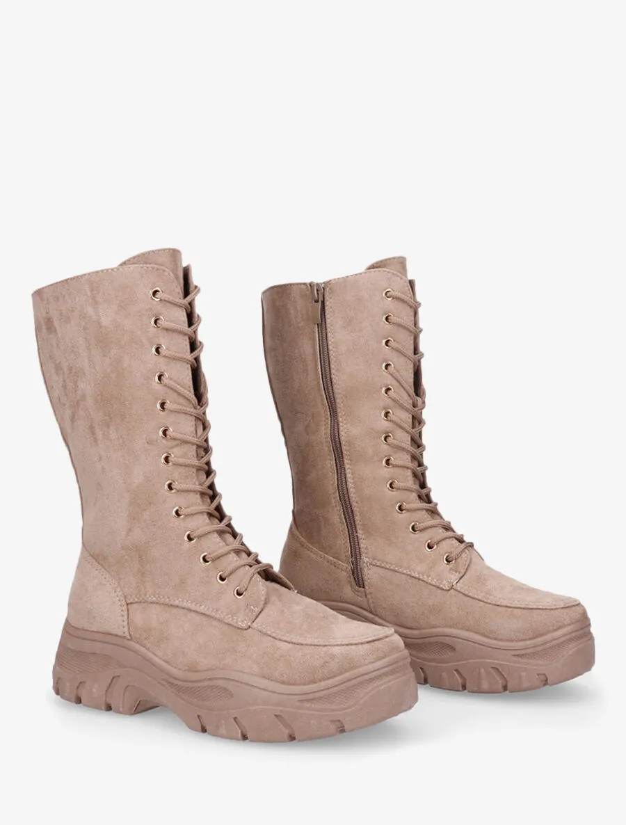 Boots montantes lacées en suédine
