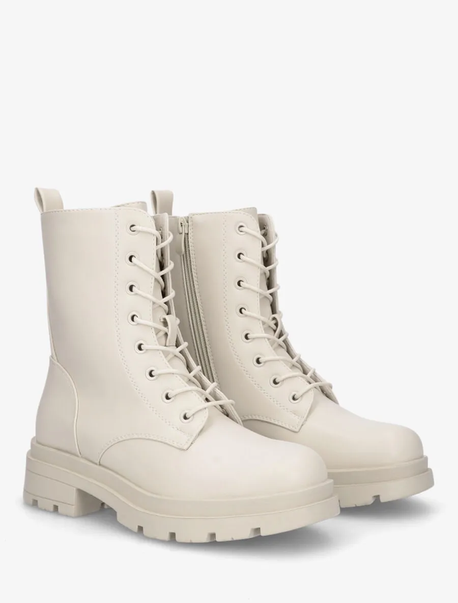 Bottines montantes à lacets - Beige