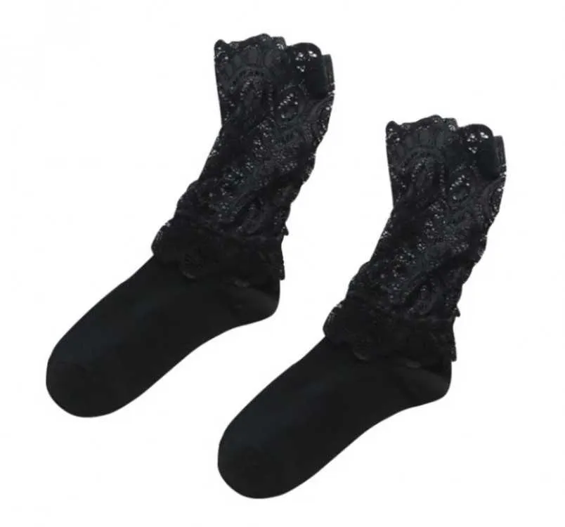 CHAUSSETTES COTON ET DENTELLE NOIR