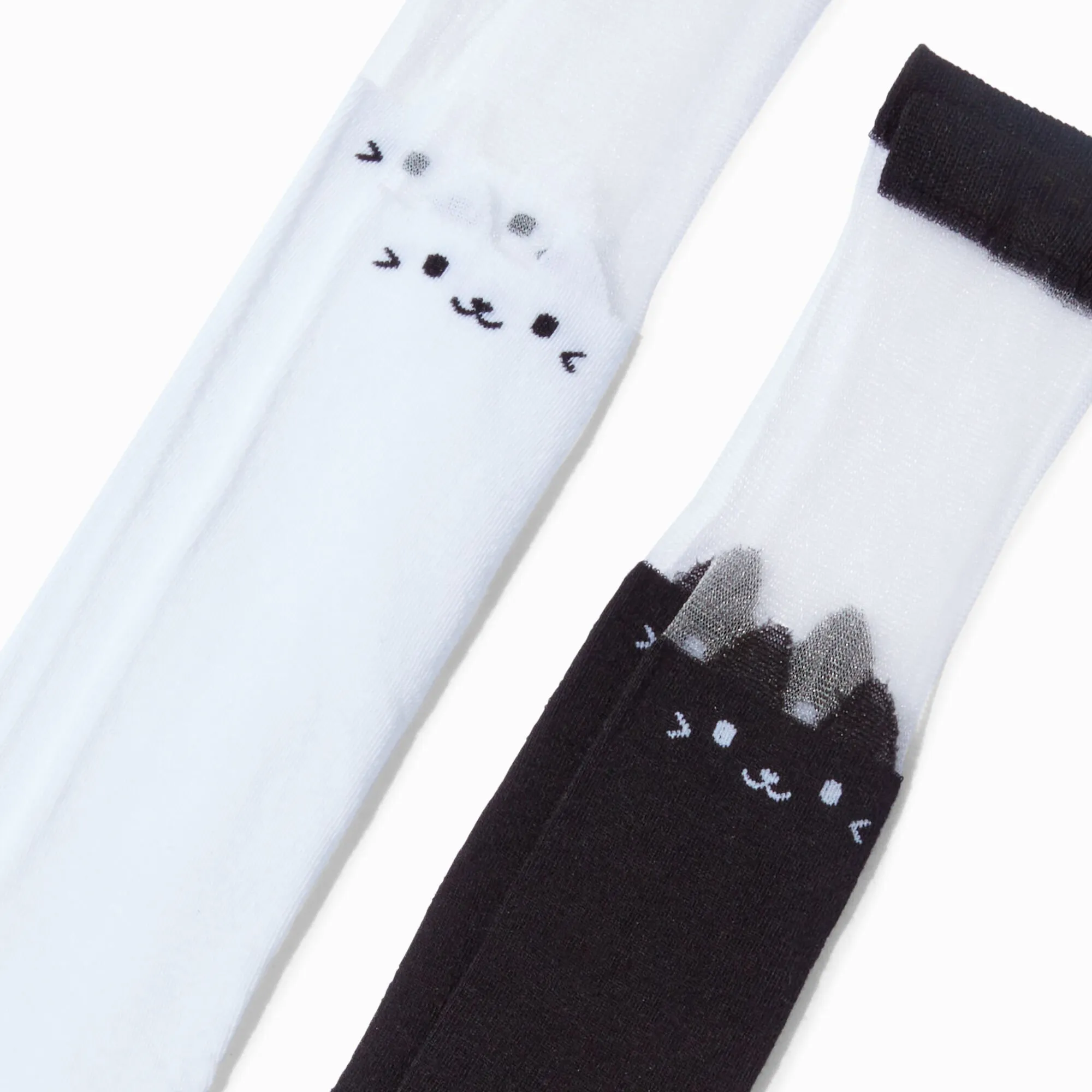 Chaussettes montantes chat noires et blanches - Lot de 2