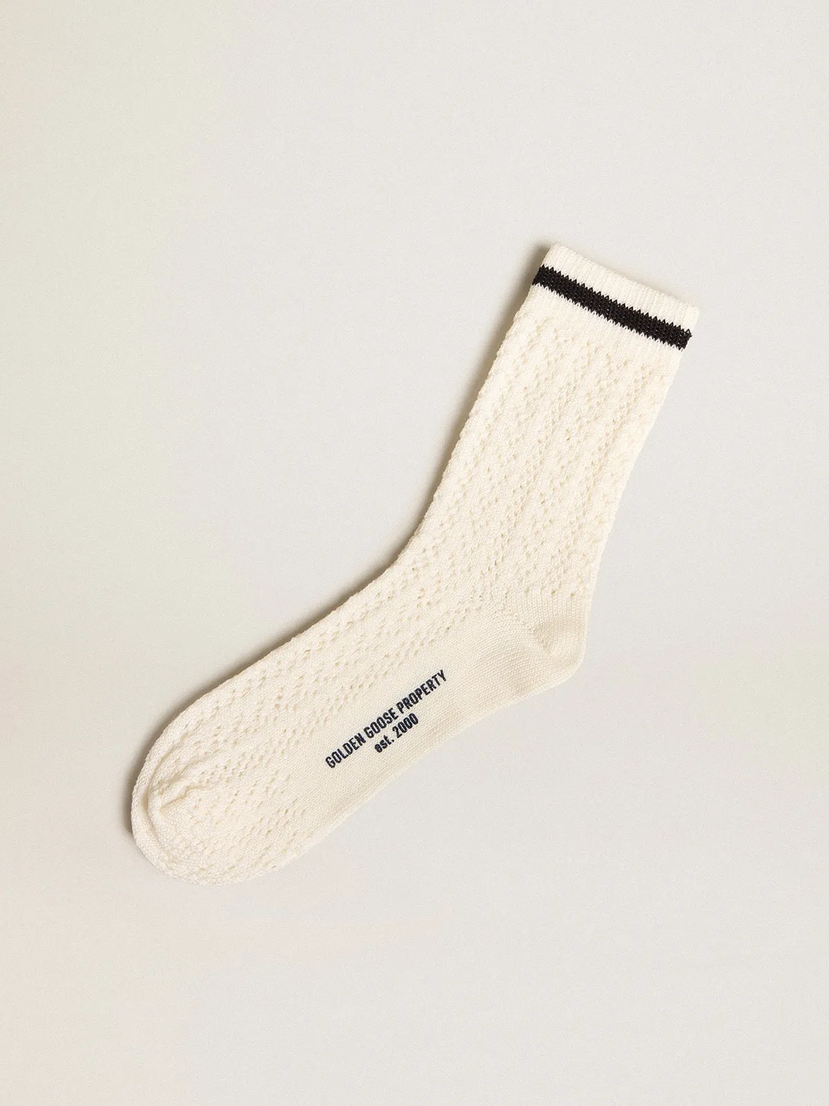 Chaussettes montantes côtelées blanc vintage avec rayure noire | Golden Goose