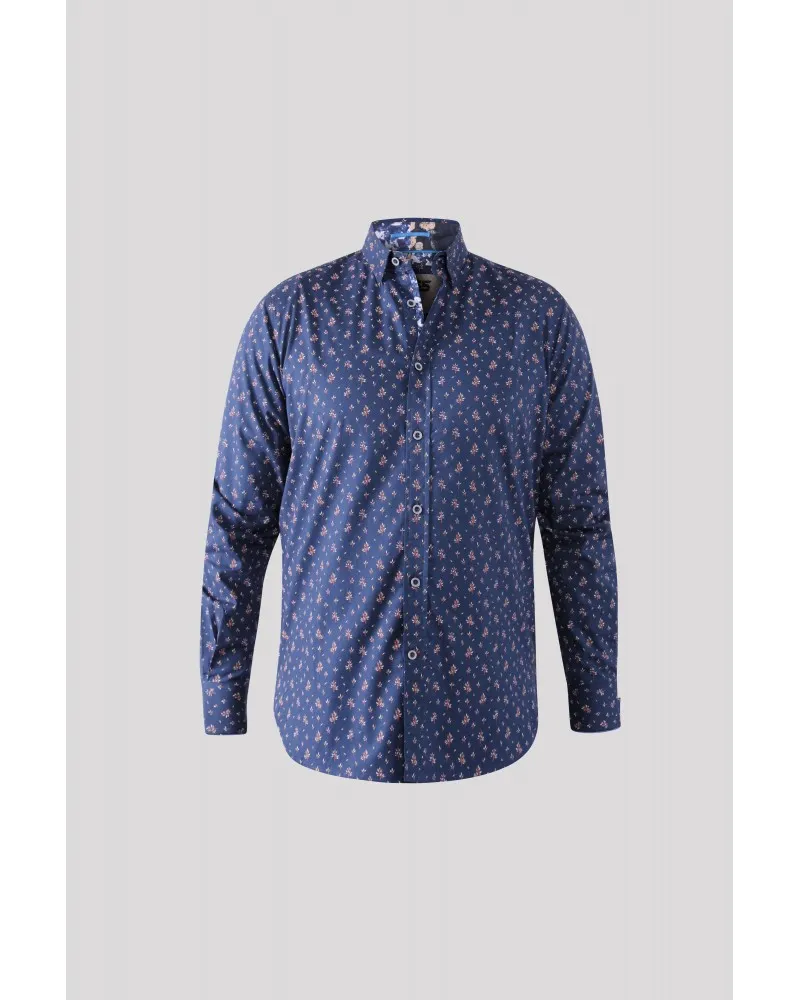 Chemise imprimé à petites fleurs Duke grande taille bleu - Size-factory