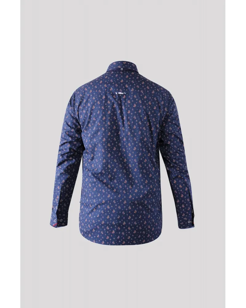 Chemise imprimé à petites fleurs Duke grande taille bleu - Size-factory