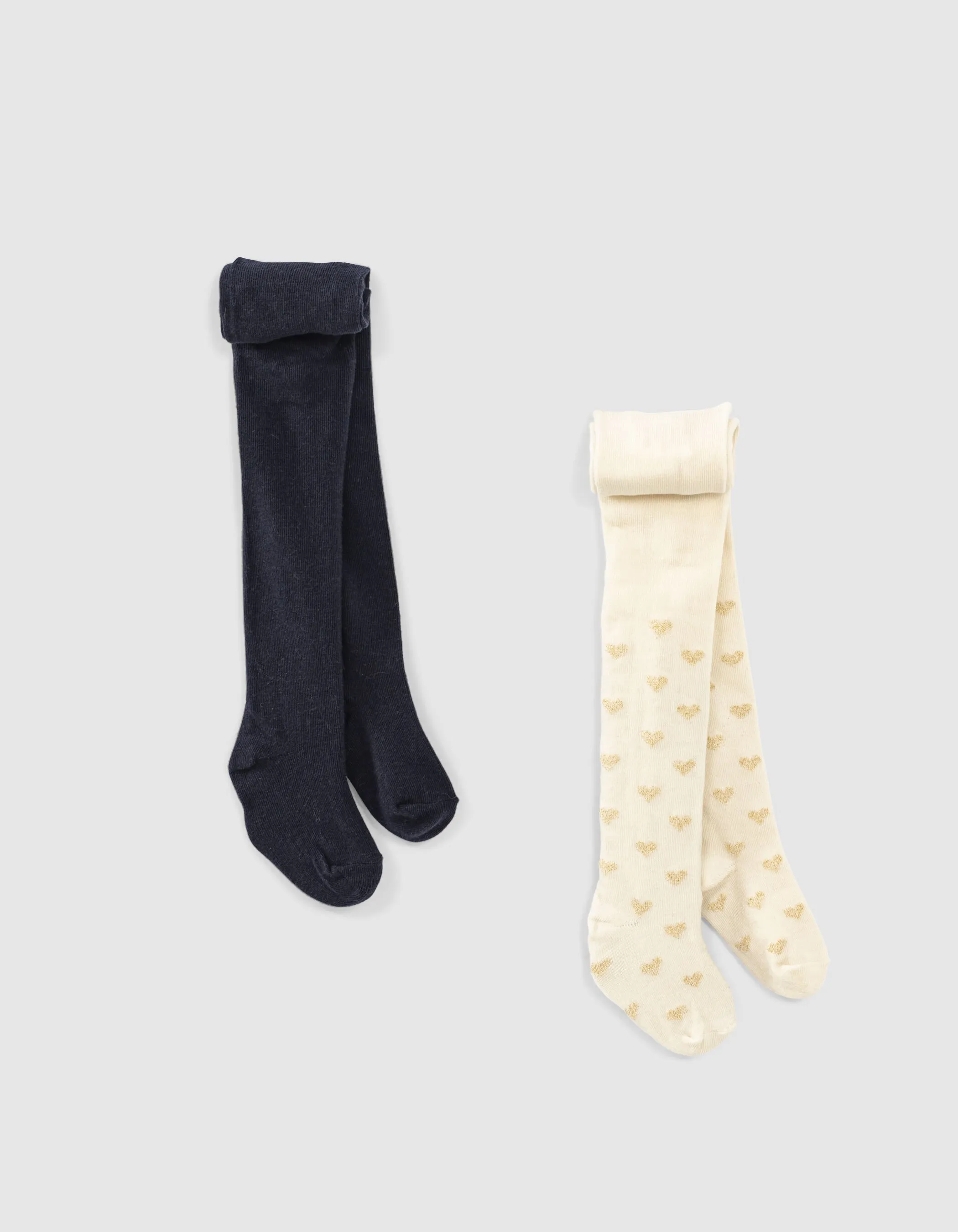 Collants navy et blancs à cœurs dorés bébé fille