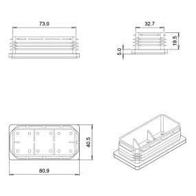 Embout rectangulaire Plastique Noir intérieur 80x40 mm