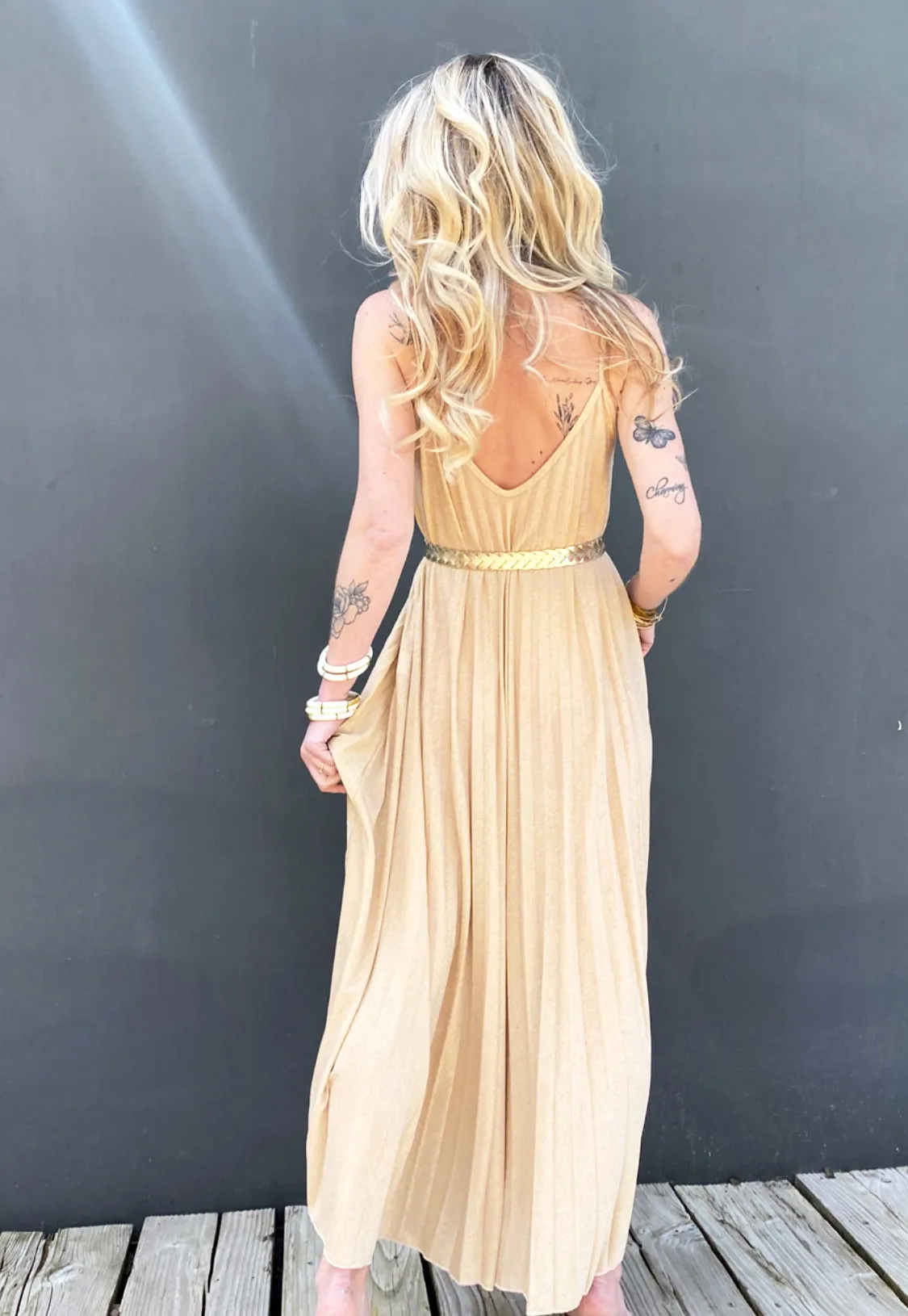 Robe dorée lurex fines bretelles