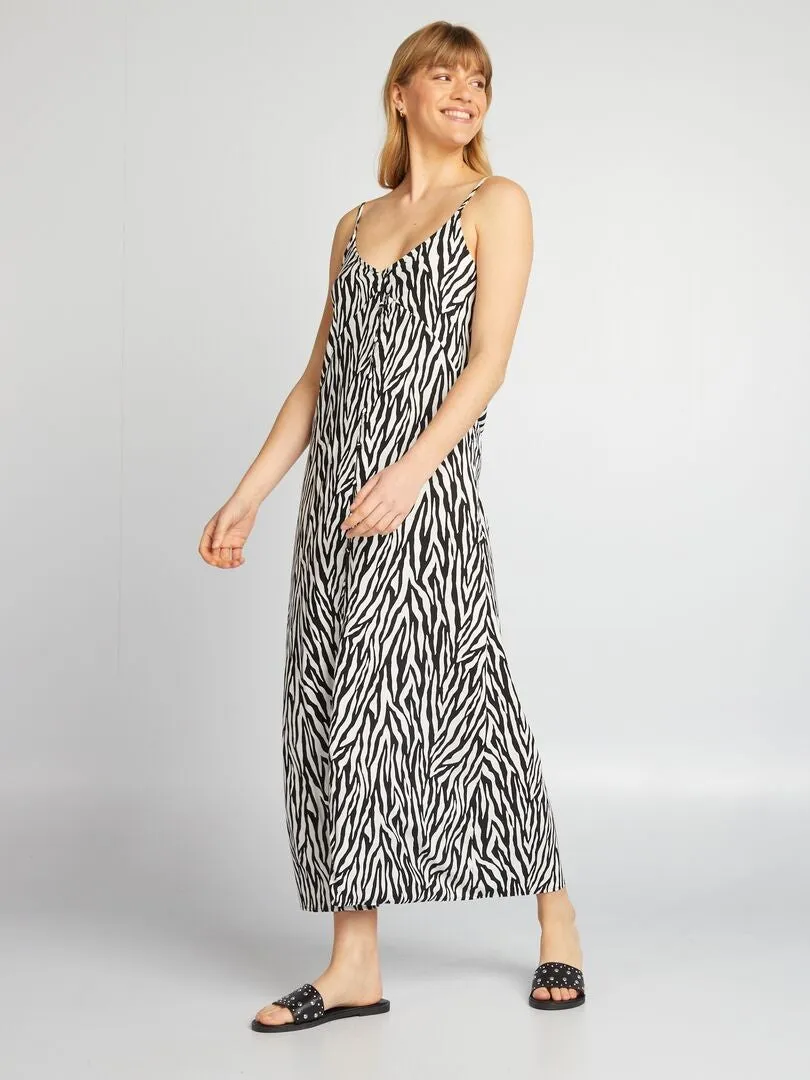 Robe longue fluide à fines bretelles - Noir zèbre
