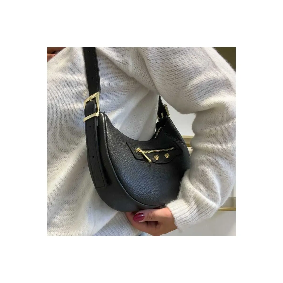 Sac en cuir clouté pour femme sur pecari