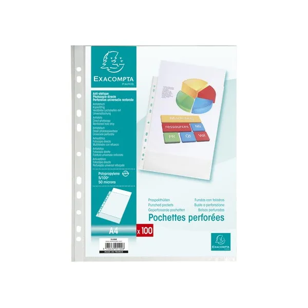 Sachet de 100 pochettes perforées polypropylène A4 Exacompta