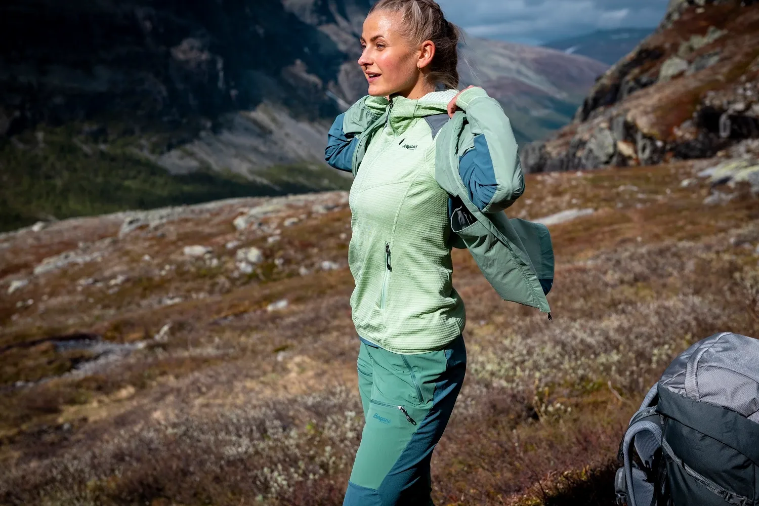 Veste Bergans Femme Rabot Light Windbreaker Jade Green/Orion Blue