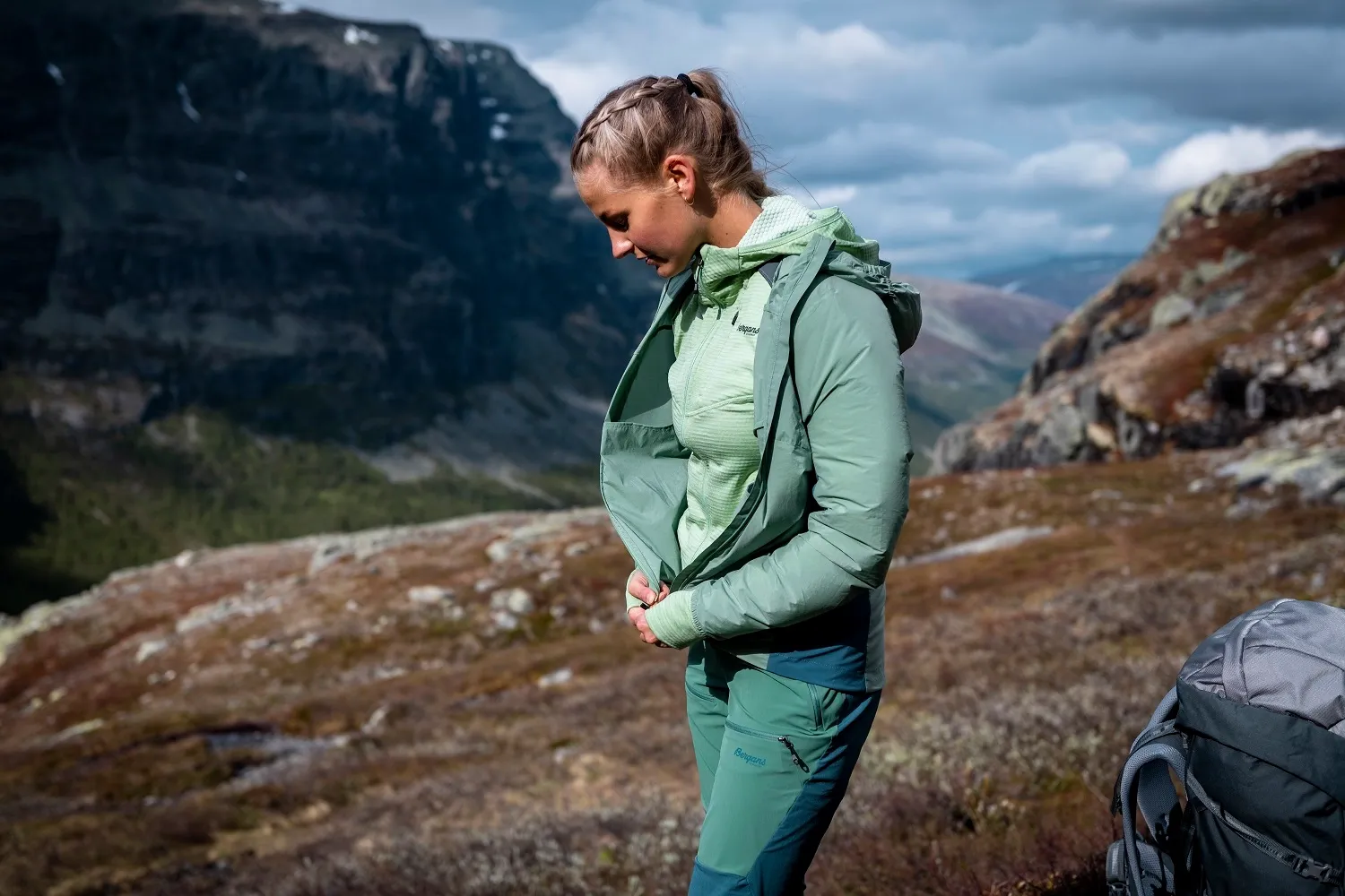 Veste Bergans Femme Rabot Light Windbreaker Jade Green/Orion Blue